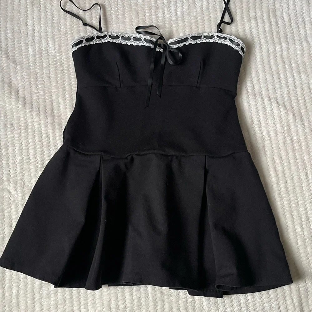 Windsor Black skater romper with White Lace Trim - Picture 2 of 5